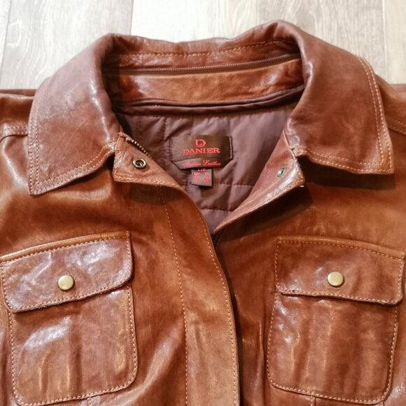 VTG Danier Genuine Italian Leather Brown Womens Large Jacket Removable Lining - Picture 12 of 16